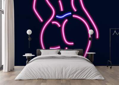 Neon silhouette of girl isolated on dark background. Wall mural