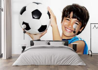 cute boy playing football Wall mural