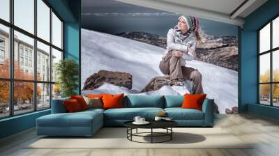 enjoying winter mountains Wall mural