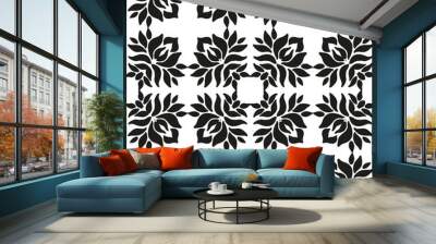 Ornamental seamless floral ethnic black and white pattern Wall mural