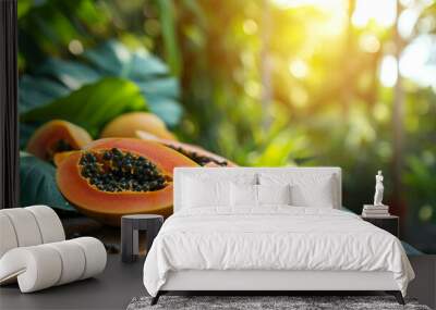 papaya on a wooden background, nature Wall mural