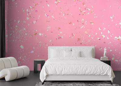 Pearl confetti on pink background. Wall mural