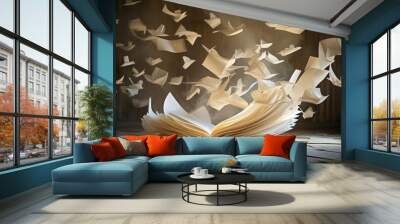 Photo of an open book releasing paper birds into the air Wall mural