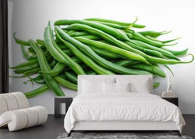 Pile of green pods on white background Wall mural