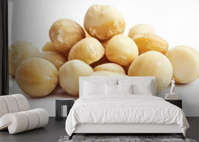 pile of macadamia nuts on a white background  Wall mural