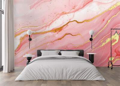 pink marble background with golden veins Wall mural