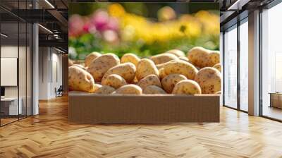 potatoes in a box. Selective focus Wall mural