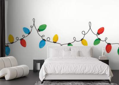 Vector Colorful Retro Holiday Christmas New Year Intertwined String Lights Isolated Horizontal Seamles Border Background Wall mural