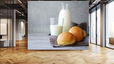 Homemade buns for burgers. Gray food background Wall mural