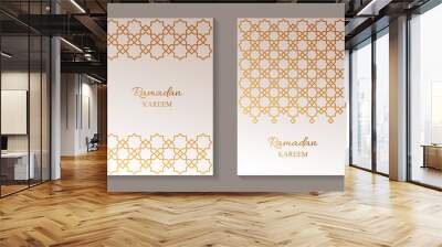 Set of two greeting cards for ramadan with golden arabic traditional ornament on a beige background. Wall mural