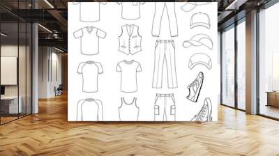 Outlined menswear, headgear & shoes season collection Wall mural