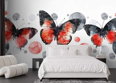 red watercolor butterfly background on white Generative AI Wall mural