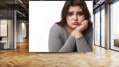 sad overweight woman isolated on a white background Wall mural