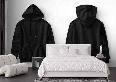 Set of black front and back hoodie on white background Wall mural