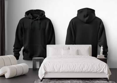 Set of black front and back hoodie on white background Wall mural