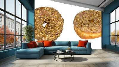 Set of donuts with peanuts and caramel icing isolated on white background. Wall mural