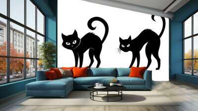 Set of silhouettes black cat, on white background. Vector Wall mural