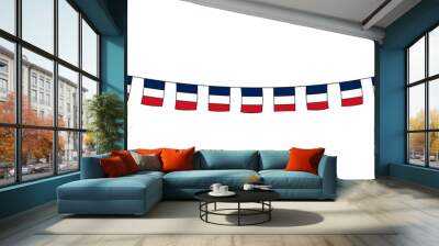 France country doodle hanging flags. French tricolor bunting, streamer. Vector illustration. Decorative party banner design element isolated on white background Wall mural