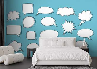 Speech bubbles vector set. Isolated design elements for text, thought, dialogue, conversation. Hand drawn doodle communication frames. Cloud, round and oval, heart, square and rectangular shapes Wall mural