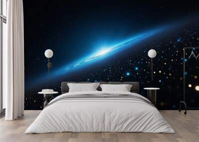 Shimmering luminous texture on dark background, blue abstract flash in deep space, beautiful universe, cosmic background with galaxy, star explosion in galaxy of an unknown univers Wall mural