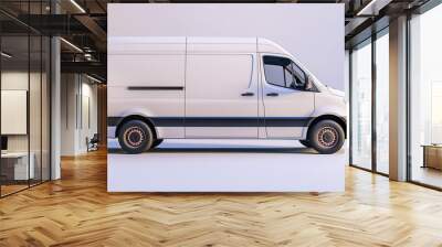 Side view of modern delivery van, isolated on white background. Van is short-base cargo minibus, characterized by its sleek design and clean lines Wall mural