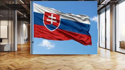 Slovakia national flag waving against a clear blue sky. Wall mural