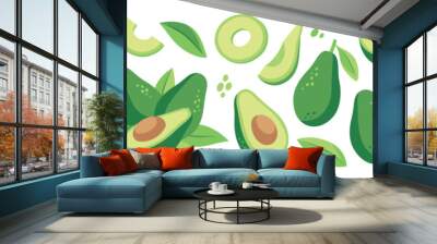 Abstract set with avocado. Healthy vegan food. Botanical elements isolated on a white background. Fruits in modern style. Vector illustration. Wall mural