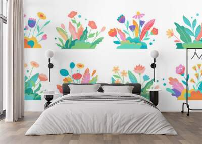 botanical futuristic leaves and flowers isolated on a white background. abstract modern foliage coll Wall mural