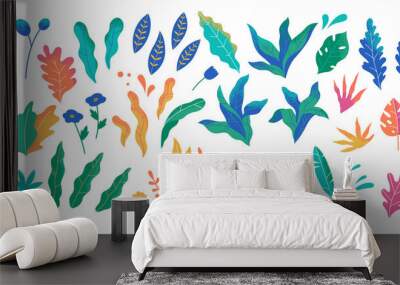 Botanical futuristic leaves and flowers isolated on a white background. Abstract modern foliage collection. Vector modern illustrations in flat style. Wall mural