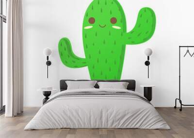 Smiling cartoon cactus in pot Wall mural