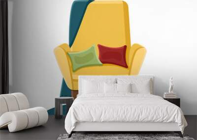 Soft yellow chair with two pillows a blanket and a rug interior vector Wall mural