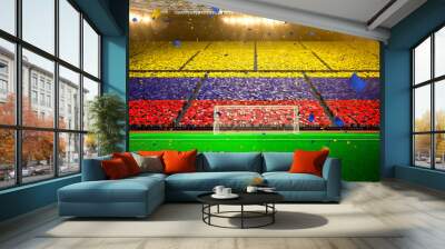 Flag Colombia of fans! Evening stadium arena soccer field championship win! Confetti and tinsel   Wall mural