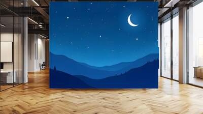 Starry blue night with a crescent moon Wall mural