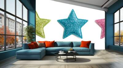 Stars glitter pattern white background. Different textures and colours. Symbol of holiday Wall mural