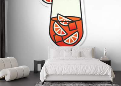 Sticker glass of aperol spritz isolated.Summer cocktail aperitif with oranges and ice cubes. Summer cocktail emblem.Aperol spritz icon on a white background. Vector illustration EPS 10 Wall mural