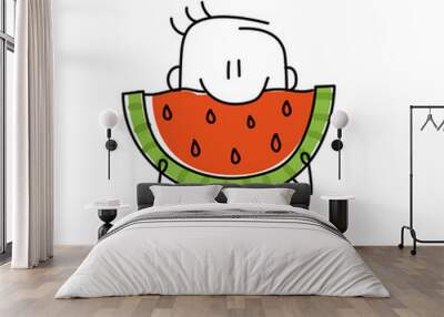 Stickman eats watermelon. Wall mural