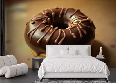 Sweet Boston cream donuts on wooden table. Generative AI. Wall mural