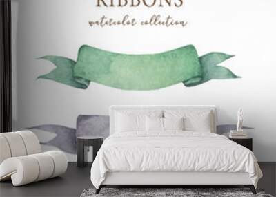 Watercolor ribbons set. Hand drawn stripes or banners for text. Watercolor design elements isolated objects. Wall mural