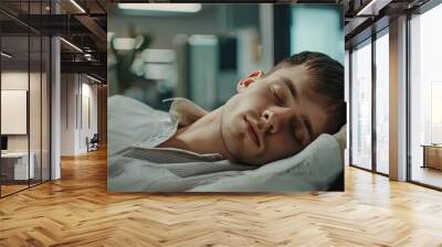 the employee sleeps in the office. Selective focus Wall mural