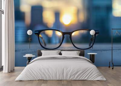 The glasses in sunset Wall mural