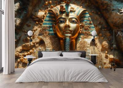 The sarcophagus of the ancient great Egyptian pharaoh is covered with gold Wall mural