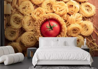 top view different types, colour of pasta and geometric shape on the table Wall mural