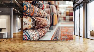 Traditional carpet store with colorful rugs on display Wall mural