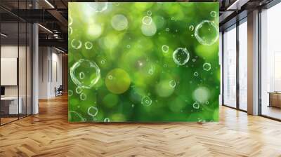 transparent bubbles on green background Wall mural