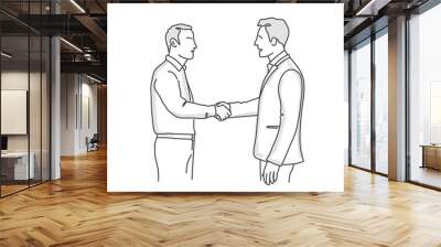 Two business shaking hands during meeting. Line drawing vector illustration. Wall mural