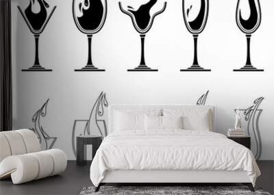 Black and white glasses with wine and water. Illustration can be used for coloring book and pictures for children. Wall mural