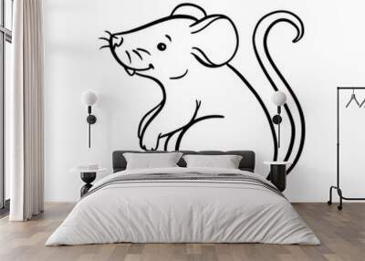 Vector mouse animal outline illustration for Christmas and new year design, symbol of 2020 in Chinese calendar. Cute rat on white background. For party invitation, holiday icon, greeting card Wall mural