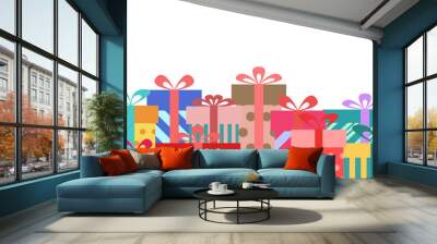 Vector seamless border illustration with colorful gift boxes Wall mural