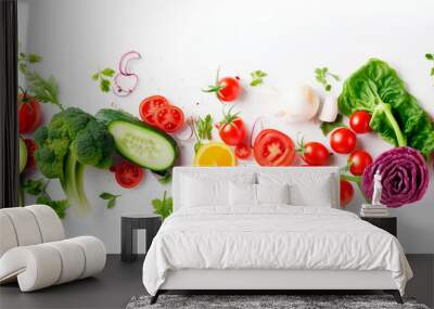 vegetables on white background top view place for text Wall mural