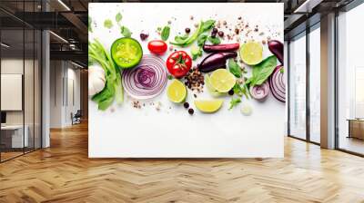 vegetables on white background top view place for text Wall mural